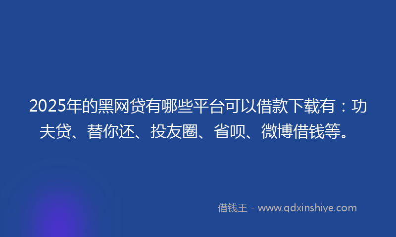 2025年的黑网贷有哪些平台可以借款下载有：功夫贷、替你还、投友圈、省呗、微博借钱等。