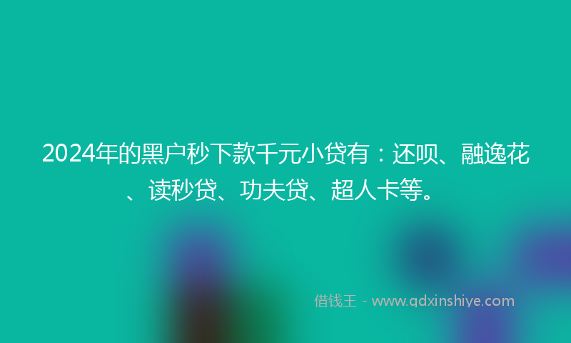 2024年的黑户秒下款千元小贷有：还呗、融逸花、读秒贷、功夫贷、超人卡等。
