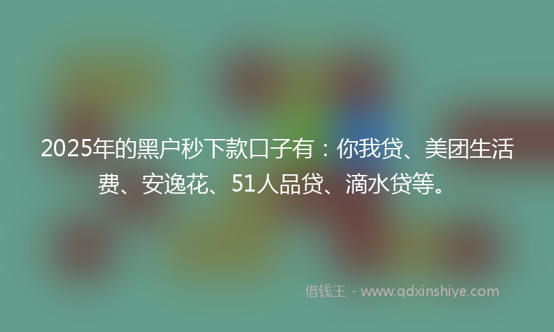 2025年的黑户秒下款口子有：你我贷、美团生活费、安逸花、51人品贷、滴水贷等。