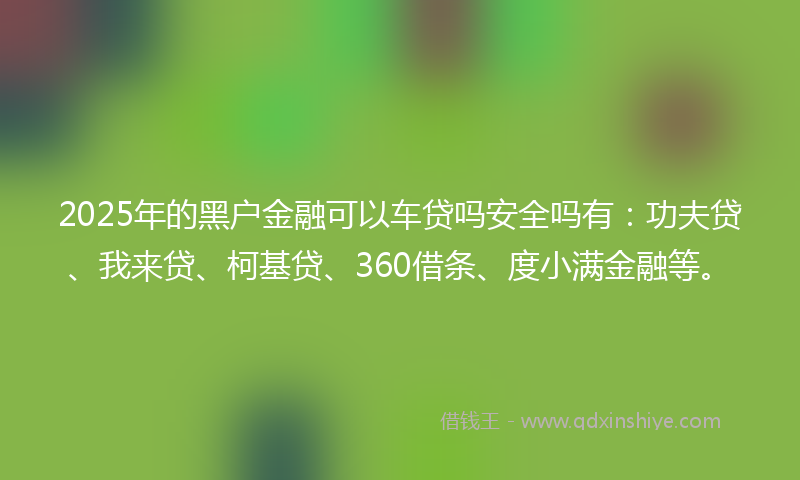 2025年的黑户金融可以车贷吗安全吗有：功夫贷、我来贷、柯基贷、360借条、度小满金融等。