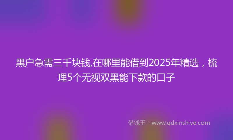 黑户急需三千块钱,在哪里能借到2025年精选，梳理5个无视双黑能下款的口子