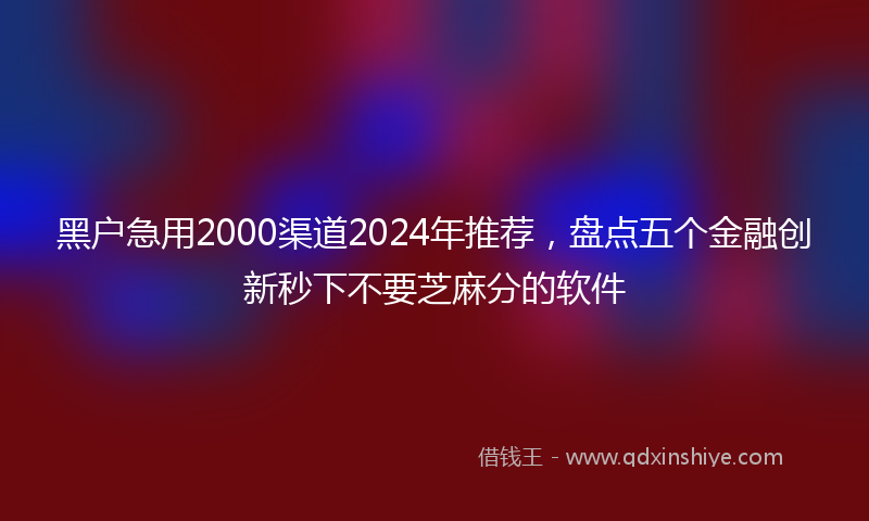 黑户急用2000渠道2024年推荐，盘点五个金融创新秒下不要芝麻分的软件