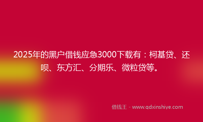 2025年的黑户借钱应急3000下载有：柯基贷、还呗、东方汇、分期乐、微粒贷等。