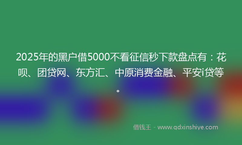 2025年的黑户借5000不看征信秒下款盘点有：花呗、团贷网、东方汇、中原消费金融、平安i贷等。
