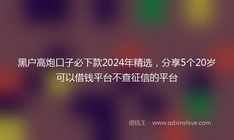 黑户高炮口子必下款2024年精选，分享5个20岁可以借钱平台不查征信的平台