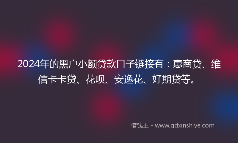 2024年的黑户小额贷款口子链接有：惠商贷、维信卡卡贷、花呗、安逸花、好期贷等。