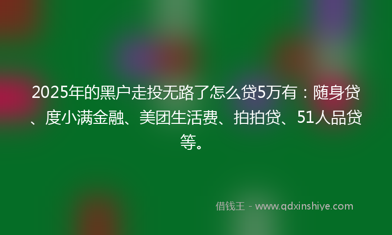 2025年的黑户走投无路了怎么贷5万有：随身贷、度小满金融、美团生活费、拍拍贷、51人品贷等。