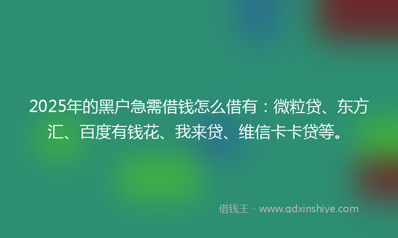 2025年的黑户急需借钱怎么借有：微粒贷、东方汇、百度有钱花、我来贷、维信卡卡贷等。