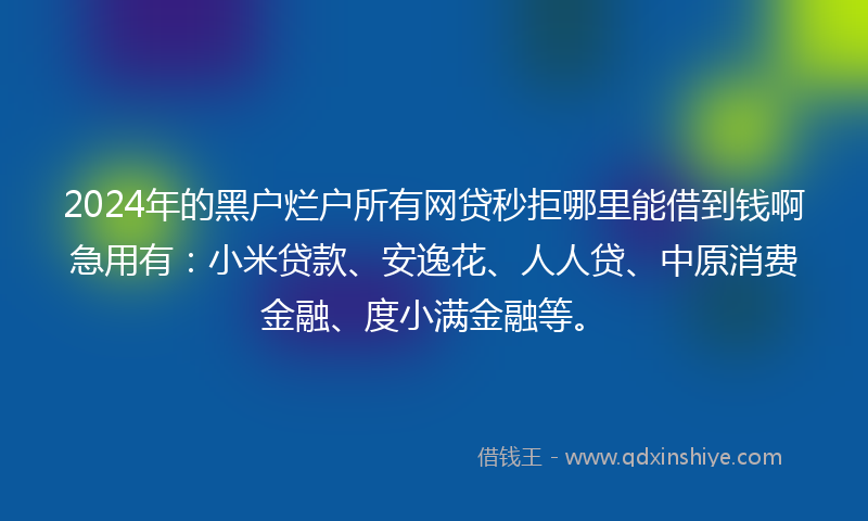 2024年的黑户烂户所有网贷秒拒哪里能借到钱啊急用有：小米贷款、安逸花、人人贷、中原消费金融、度小满金融等。