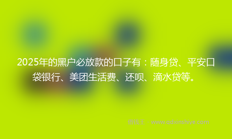 2025年的黑户必放款的口子有：随身贷、平安口袋银行、美团生活费、还呗、滴水贷等。
