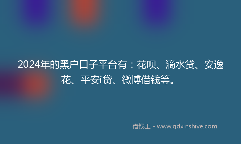 2024年的黑户口子平台有：花呗、滴水贷、安逸花、平安i贷、微博借钱等。