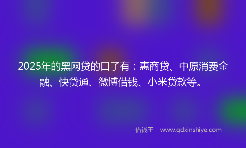 2025年的黑网贷的口子有：惠商贷、中原消费金融、快贷通、微博借钱、小米贷款等。