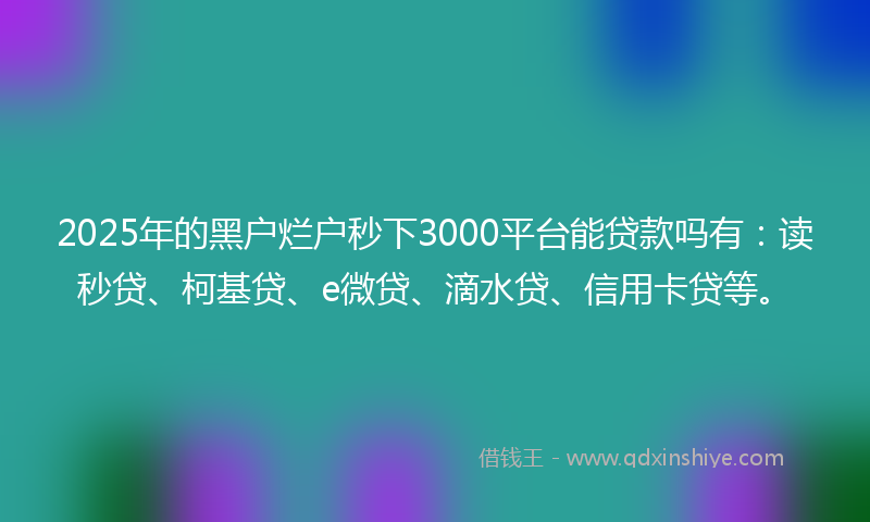 2025年的黑户烂户秒下3000平台能贷款吗有：读秒贷、柯基贷、e微贷、滴水贷、信用卡贷等。
