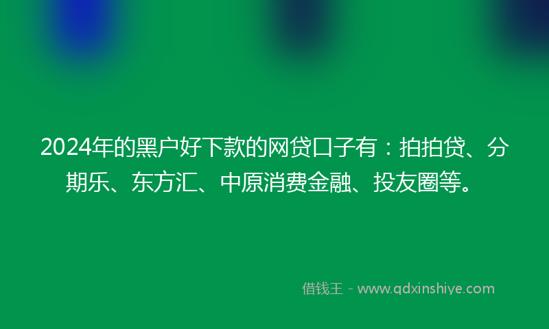 2024年的黑户好下款的网贷口子有：拍拍贷、分期乐、东方汇、中原消费金融、投友圈等。