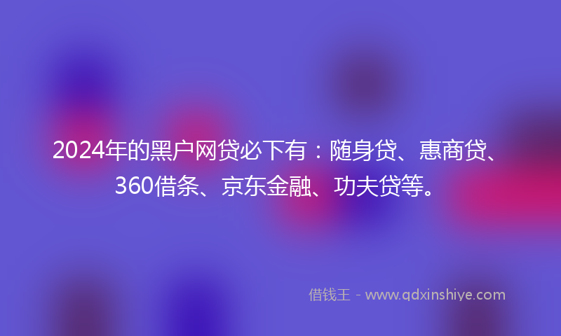 2024年的黑户网贷必下有：随身贷、惠商贷、360借条、京东金融、功夫贷等。