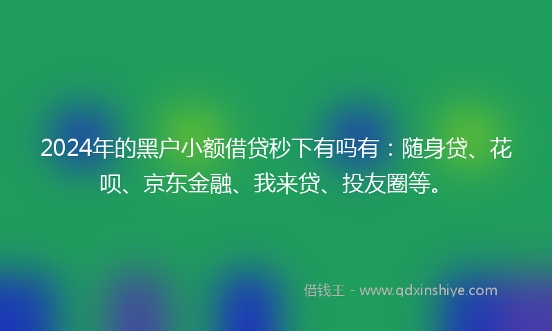2024年的黑户小额借贷秒下有吗有：随身贷、花呗、京东金融、我来贷、投友圈等。