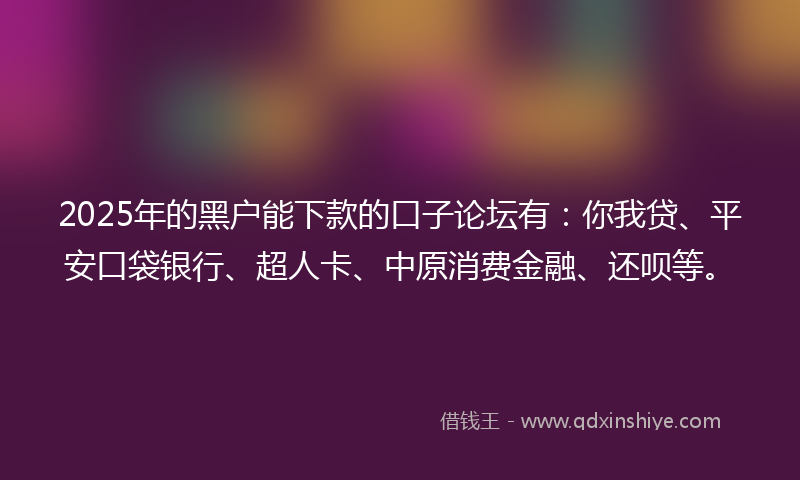 2025年的黑户能下款的口子论坛有：你我贷、平安口袋银行、超人卡、中原消费金融、还呗等。