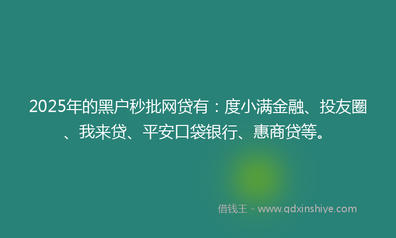 2025年的黑户秒批网贷有：度小满金融、投友圈、我来贷、平安口袋银行、惠商贷等。