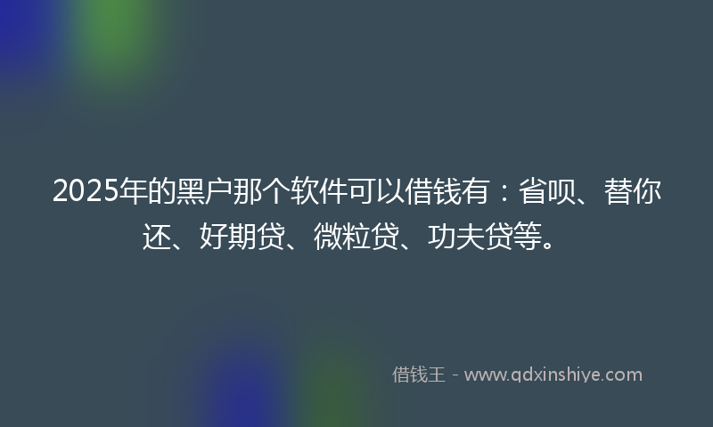 2025年的黑户那个软件可以借钱有：省呗、替你还、好期贷、微粒贷、功夫贷等。