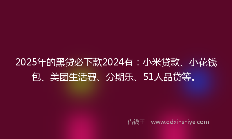 2025年的黑贷必下款2024有：小米贷款、小花钱包、美团生活费、分期乐、51人品贷等。