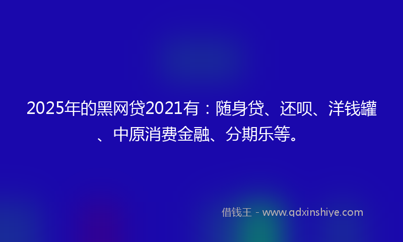2025年的黑网贷2021有：随身贷、还呗、洋钱罐、中原消费金融、分期乐等。