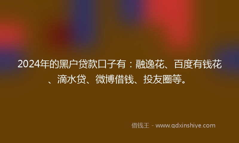 2024年的黑户贷款口子有：融逸花、百度有钱花、滴水贷、微博借钱、投友圈等。