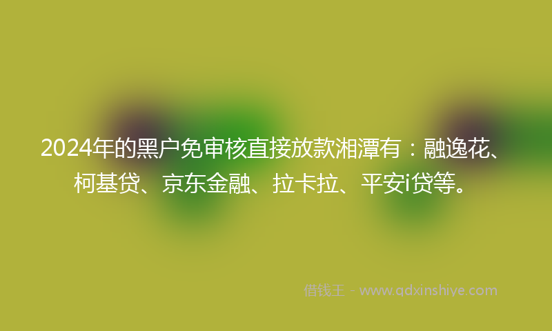 2024年的黑户免审核直接放款湘潭有：融逸花、柯基贷、京东金融、拉卡拉、平安i贷等。