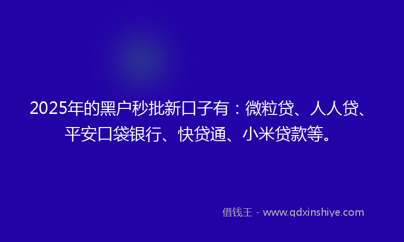 2025年的黑户秒批新口子有：微粒贷、人人贷、平安口袋银行、快贷通、小米贷款等。