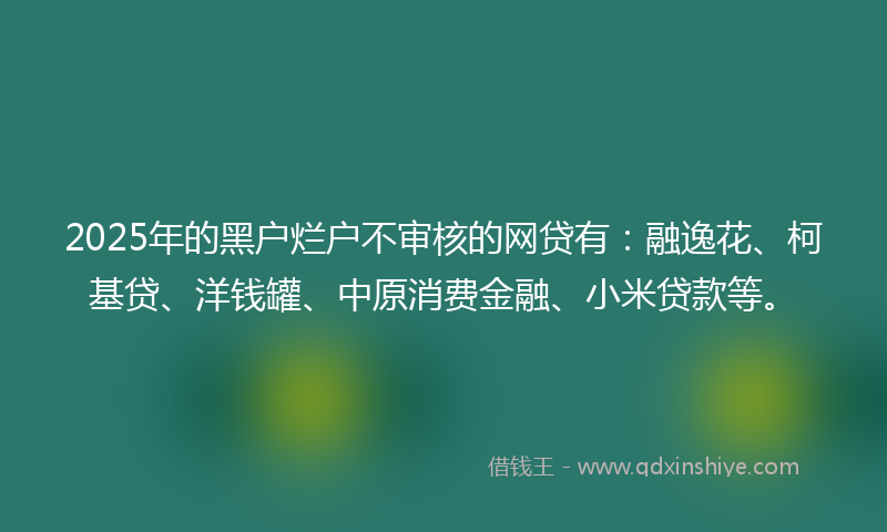 2025年的黑户烂户不审核的网贷有：融逸花、柯基贷、洋钱罐、中原消费金融、小米贷款等。