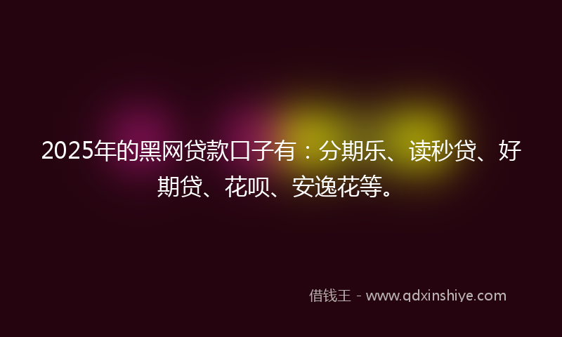 2025年的黑网贷款口子有：分期乐、读秒贷、好期贷、花呗、安逸花等。