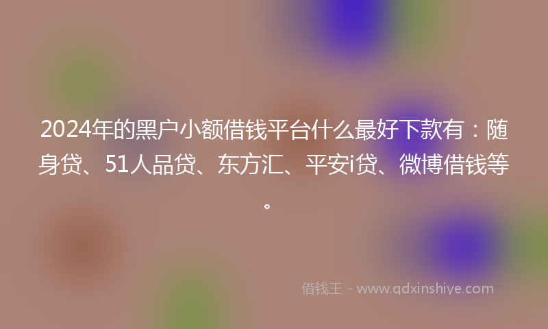 2024年的黑户小额借钱平台什么最好下款有：随身贷、51人品贷、东方汇、平安i贷、微博借钱等。