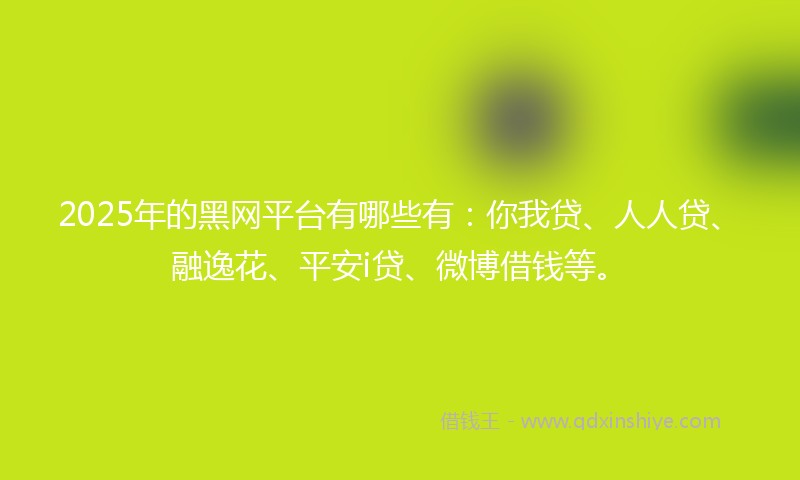 2025年的黑网平台有哪些有：你我贷、人人贷、融逸花、平安i贷、微博借钱等。