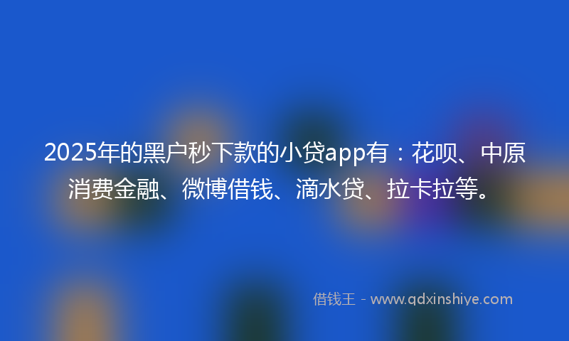 2025年的黑户秒下款的小贷app有：花呗、中原消费金融、微博借钱、滴水贷、拉卡拉等。