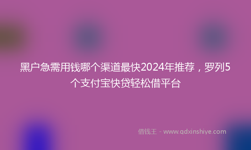 黑户急需用钱哪个渠道最快2024年推荐，罗列5个支付宝快贷轻松借平台