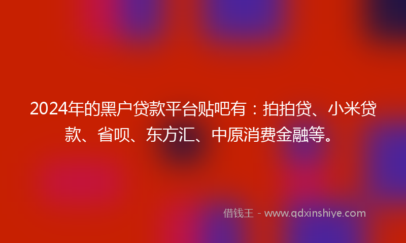 2024年的黑户贷款平台贴吧有：拍拍贷、小米贷款、省呗、东方汇、中原消费金融等。