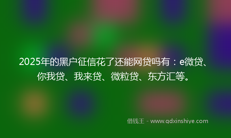 2025年的黑户征信花了还能网贷吗有：e微贷、你我贷、我来贷、微粒贷、东方汇等。