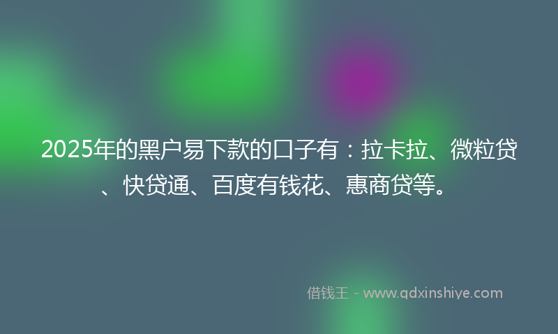 2025年的黑户易下款的口子有：拉卡拉、微粒贷、快贷通、百度有钱花、惠商贷等。
