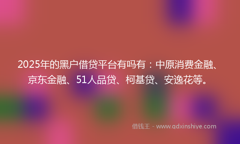 2025年的黑户借贷平台有吗有：中原消费金融、京东金融、51人品贷、柯基贷、安逸花等。
