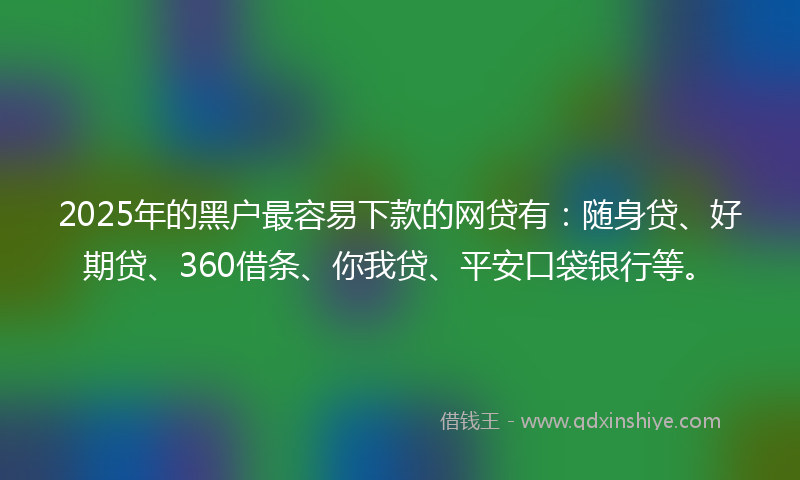 2025年的黑户最容易下款的网贷有：随身贷、好期贷、360借条、你我贷、平安口袋银行等。