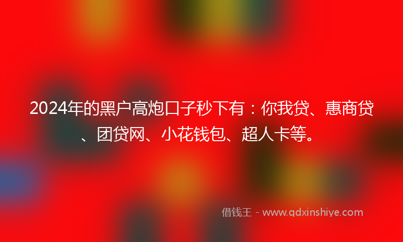 2024年的黑户高炮口子秒下有：你我贷、惠商贷、团贷网、小花钱包、超人卡等。