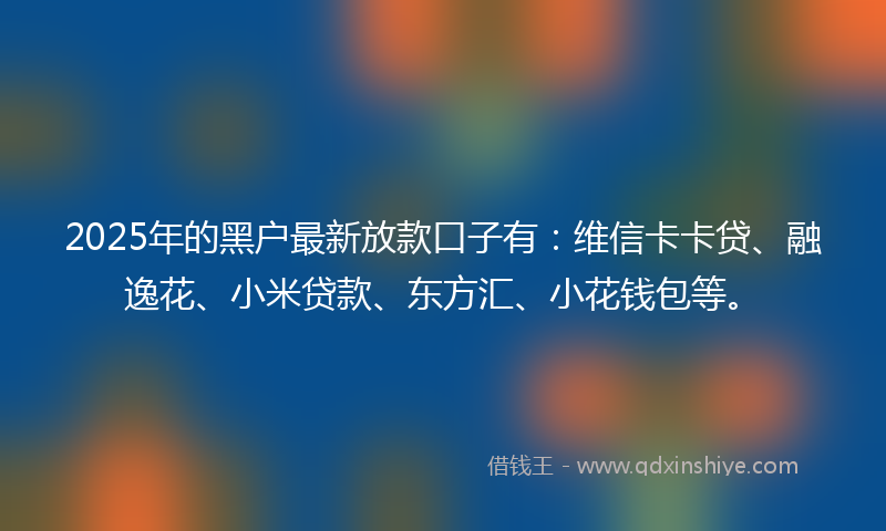 2025年的黑户最新放款口子有：维信卡卡贷、融逸花、小米贷款、东方汇、小花钱包等。