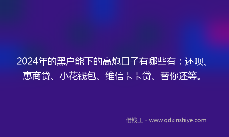 2024年的黑户能下的高炮口子有哪些有：还呗、惠商贷、小花钱包、维信卡卡贷、替你还等。