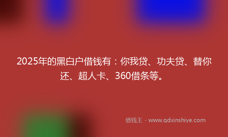 2025年的黑白户借钱有：你我贷、功夫贷、替你还、超人卡、360借条等。