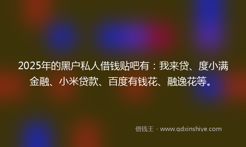 2025年的黑户私人借钱贴吧有：我来贷、度小满金融、小米贷款、百度有钱花、融逸花等。