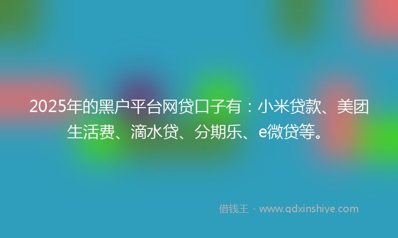 2025年的黑户平台网贷口子有：小米贷款、美团生活费、滴水贷、分期乐、e微贷等。