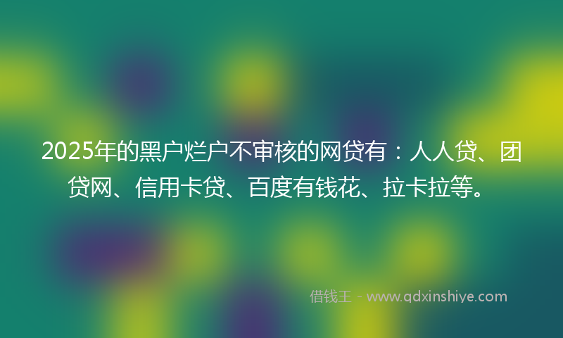 2025年的黑户烂户不审核的网贷有：人人贷、团贷网、信用卡贷、百度有钱花、拉卡拉等。