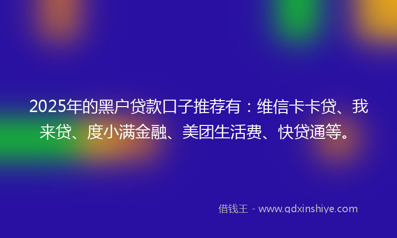 2025年的黑户贷款口子推荐有：维信卡卡贷、我来贷、度小满金融、美团生活费、快贷通等。