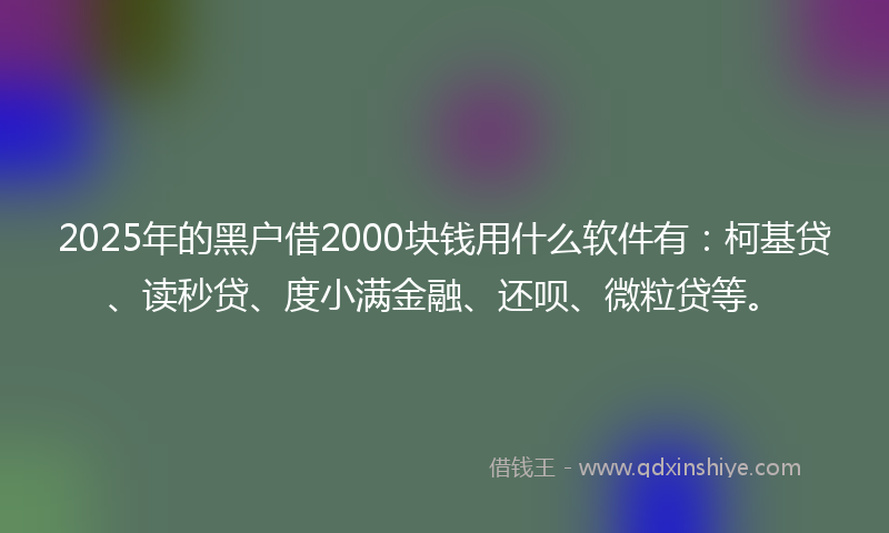 2025年的黑户借2000块钱用什么软件有：柯基贷、读秒贷、度小满金融、还呗、微粒贷等。
