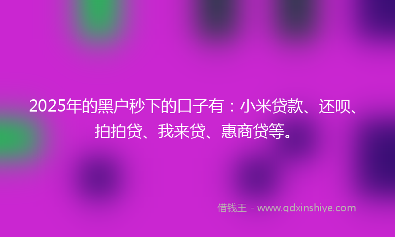 2025年的黑户秒下的口子有：小米贷款、还呗、拍拍贷、我来贷、惠商贷等。