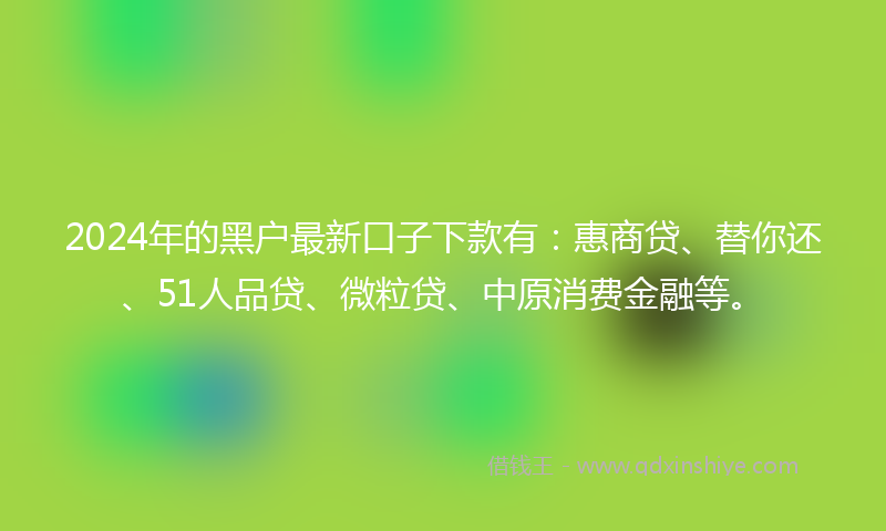 2024年的黑户最新口子下款有：惠商贷、替你还、51人品贷、微粒贷、中原消费金融等。